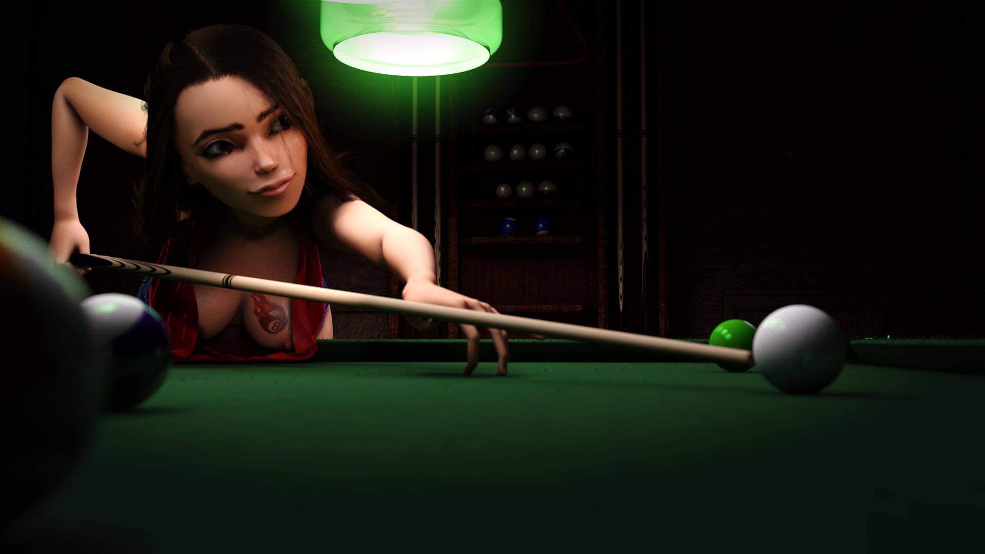 PinUp Billiard, Frau, sexy, Pin-Up, erotisch, Erotik, Snooker, Queue, Acht
