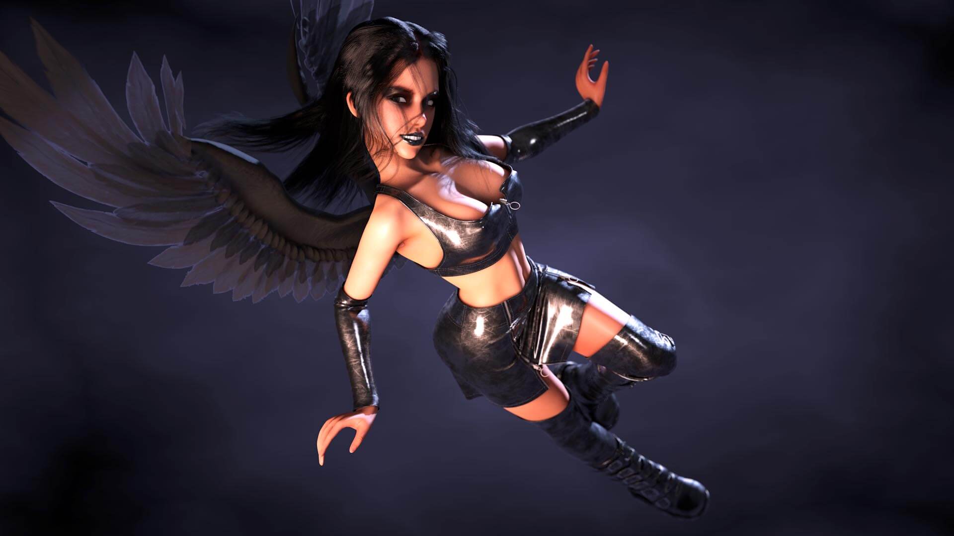 PinUp Dunkler Engel, Frau, sexy, Pin-Up, erotisch, Erotik, Flügel, Goth, Gothic