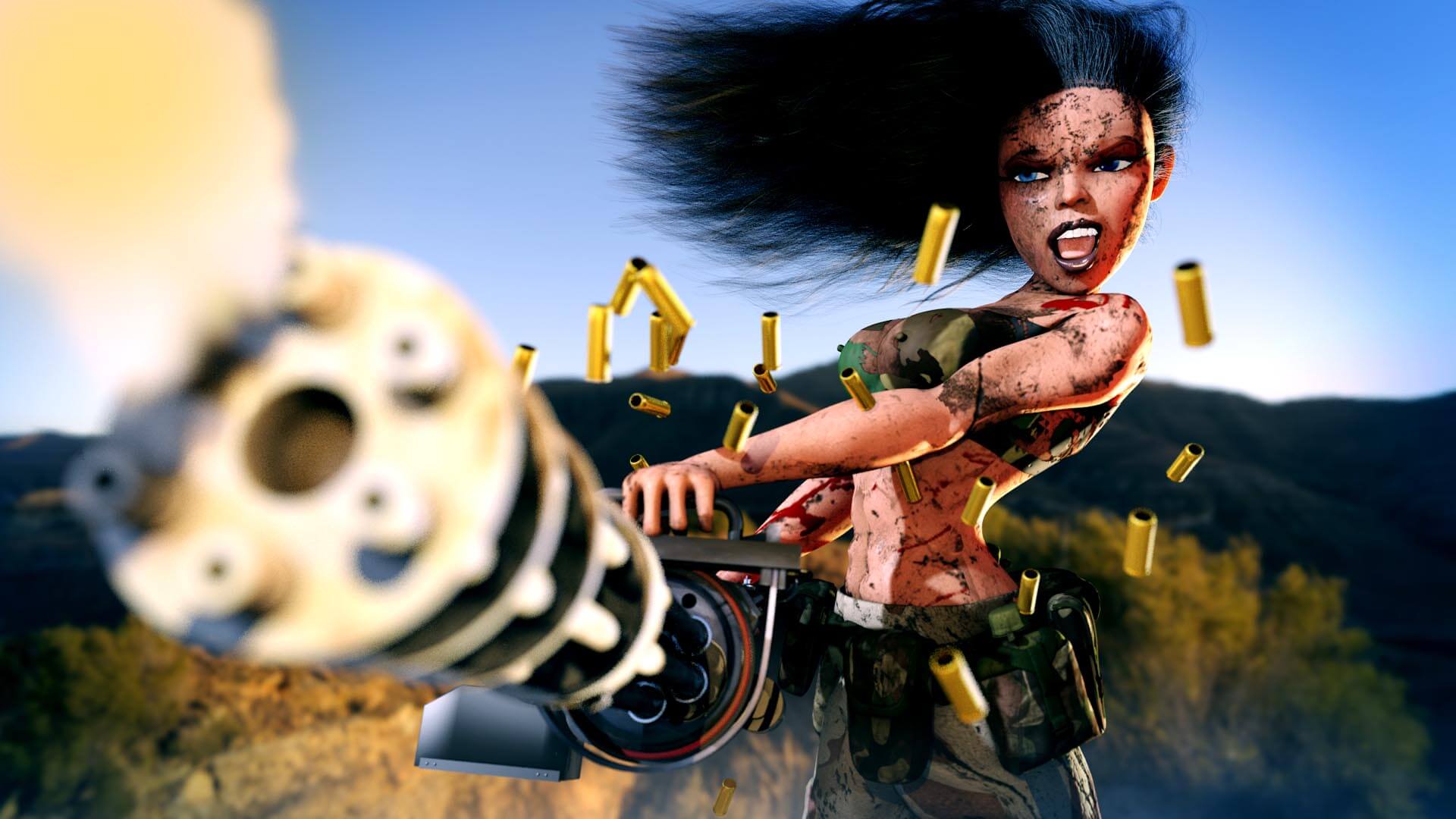 PinUp Minigun, Frau, sexy, Pin-Up, erotisch, Erotik, Soldatin, Militär, Maschinengewehr