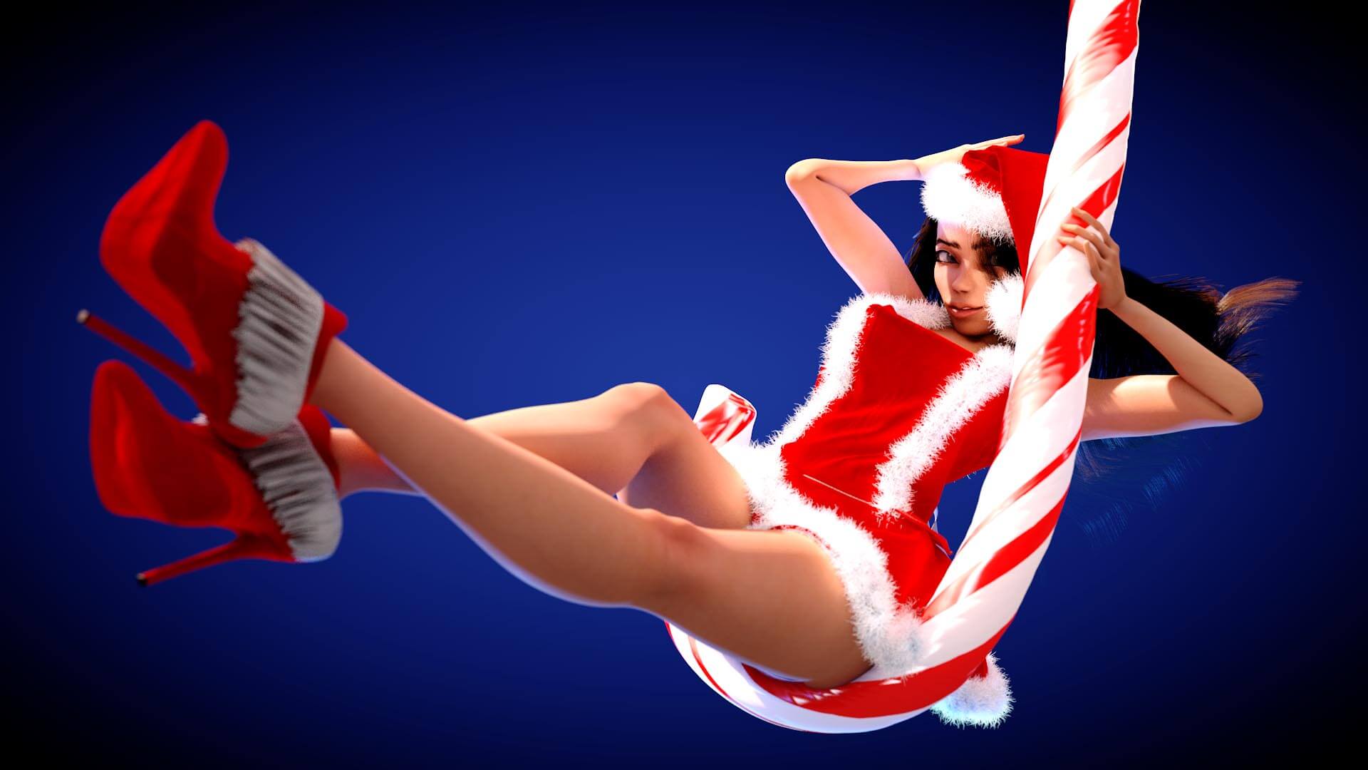 PinUp Weihnachten Zuckerstange, Frau, sexy, Pin-Up, erotisch, Erotik, xmas, candy, fest