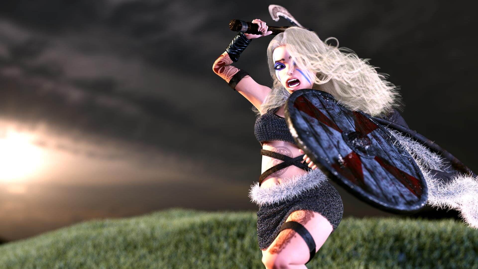 PinUp Wikingerin, Frau, sexy, Pin-Up, erotisch, Erotik, nordisch, axt, kriegerin